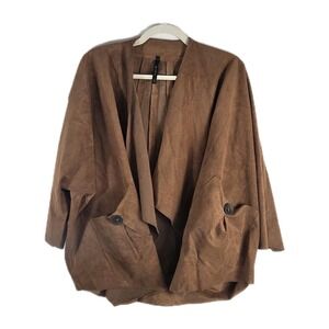 IC By Conniek Camel Suede Like Baggy Pockets Open Front Boho Cardigan Jacket Lrg